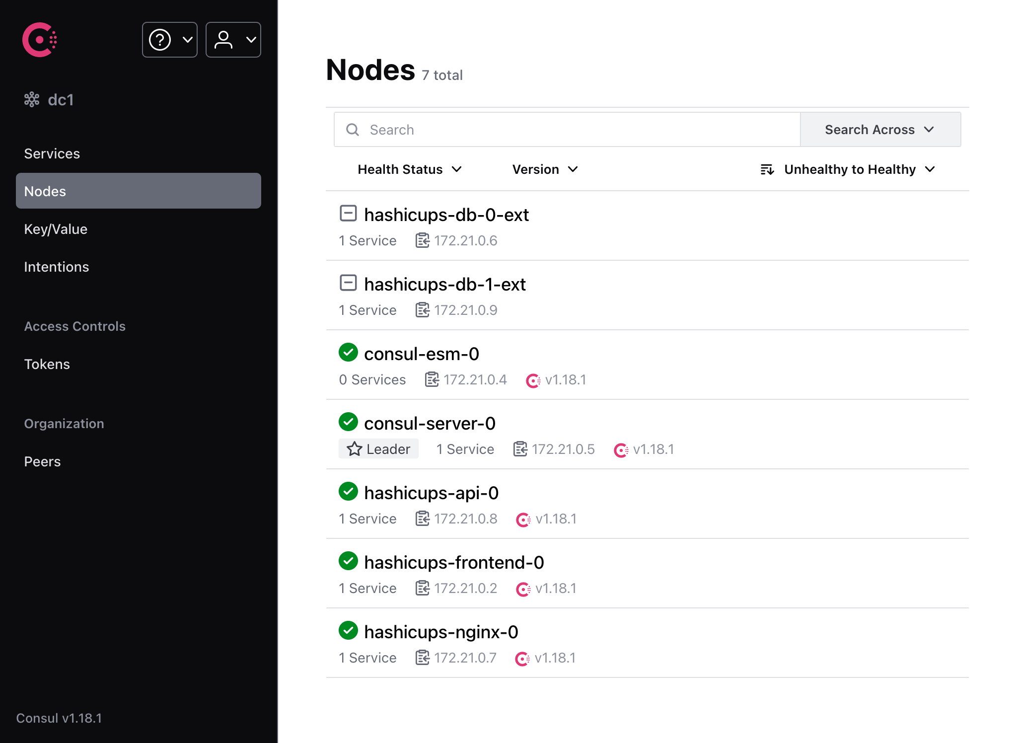 Nodes page - External DB instances