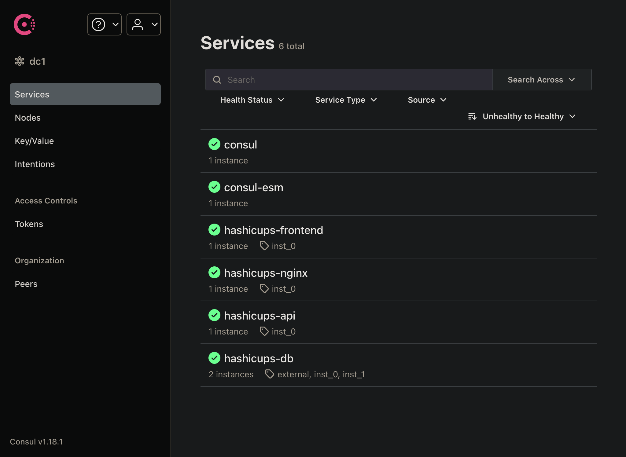 Services page - Multiple DB instances - Both healthy