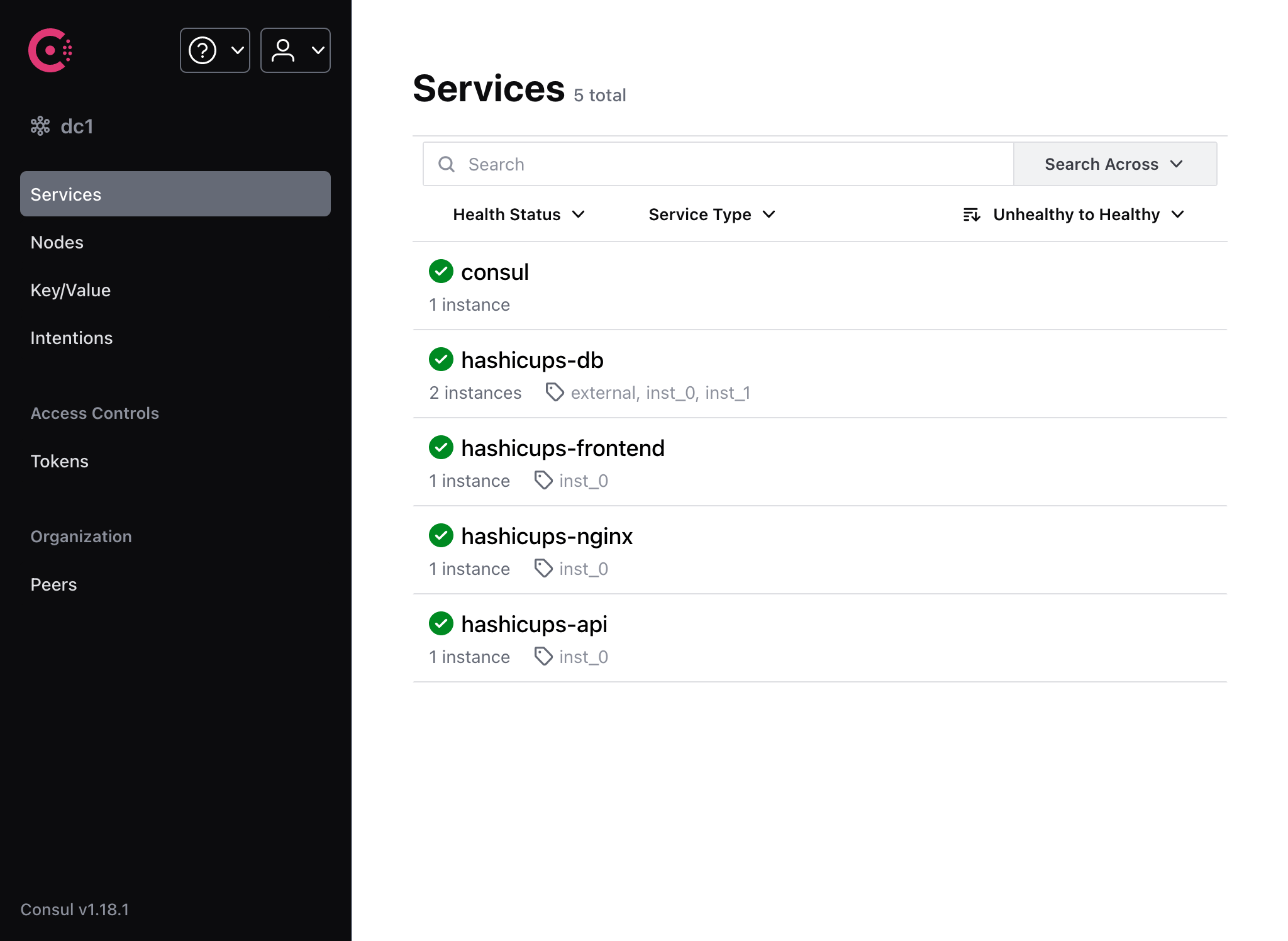 Services page - Multiple DB instances