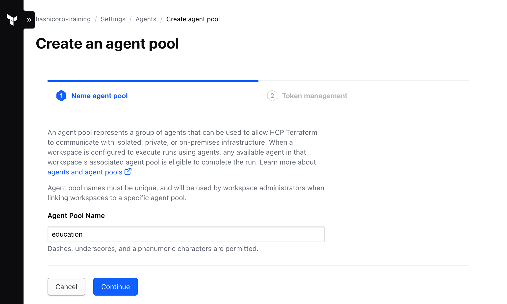 Create HCP Terraform agent pool
